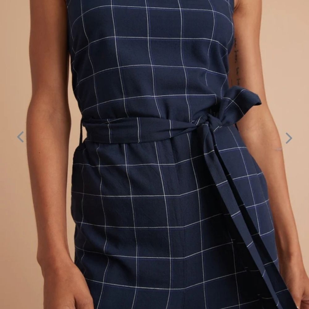 Marine Layer Navy Windowpane Eloise Belted Jumpsuit - Picture 3 of 7